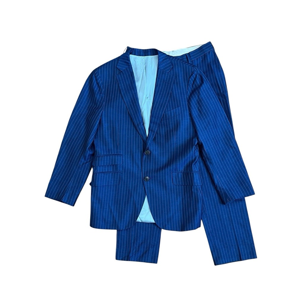 Suitsupply Men's Blue Pinstripes Sienna Wool Silk‎ Linen Suit, Size 38S